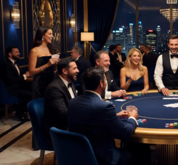 Sesja pokerowa w klimatycznym, nastrojowym oświetleniu podczas eventu