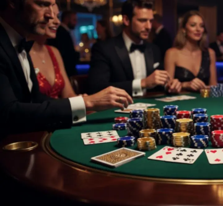 Elegancki stół pokerowy przygotowany na wieczór pokerowy