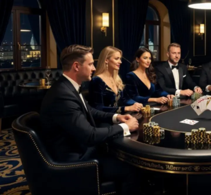 Ekskluzywny wieczór pokerowy Nocturne Venue z eleganckim stołem i żetonami