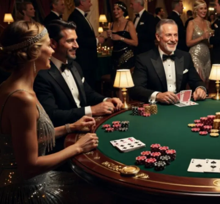 Stół pokerowy z uczestnikami podczas integracyjnego wieczoru pokerowego