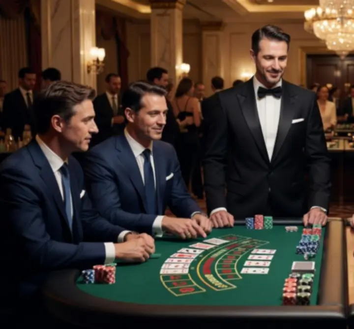 Stoły do ruletki eventowej i blackjack na eleganckim evencie biznesowym