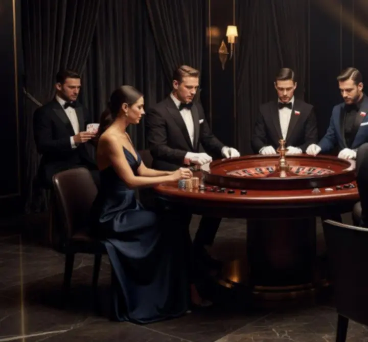 Stylowy stół ruletki i blackjacka przygotowany na event
